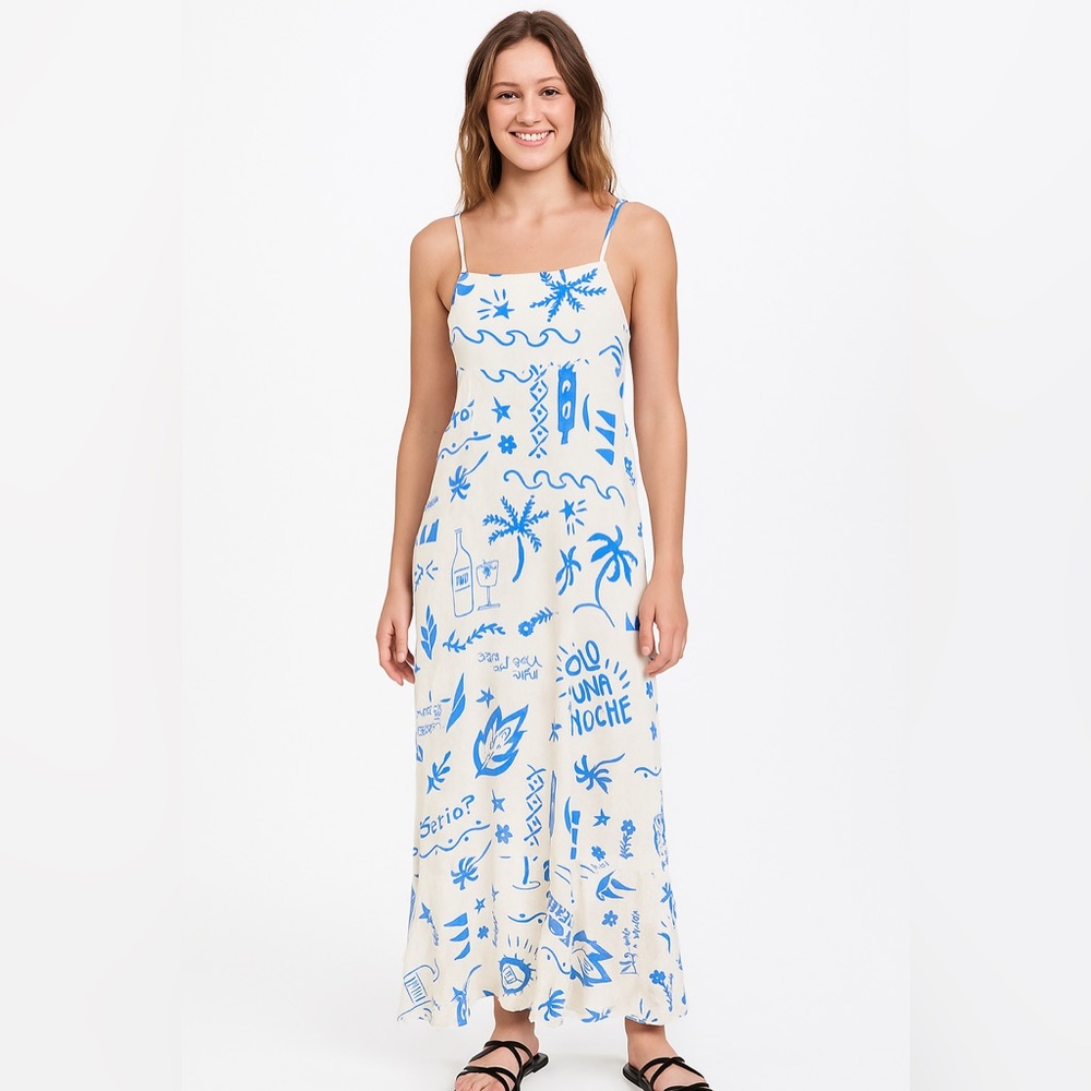 Paper Heart Anthropologie Vino Tie Back Maxi Dress Spanish Vacation Size Small